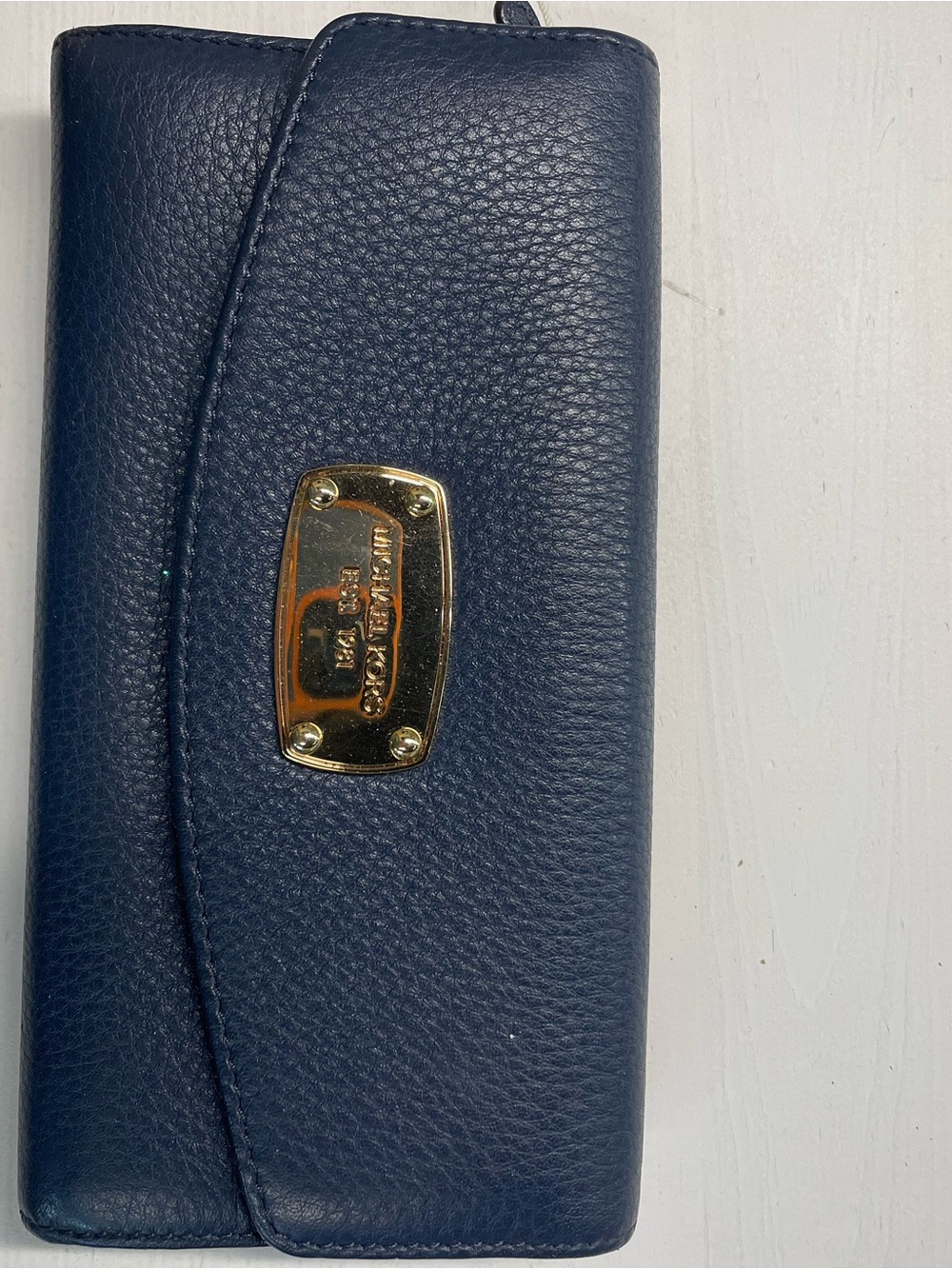Michael Kors Navy Pebbled Leather Wallet Clutch Gold Continental 💙✨